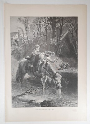 1874 Victorian Art Engraving, Coming From The Forge - John S. Davis, Horseback