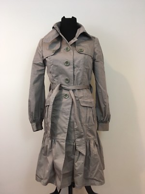 Ted Baker Women’s Belted Dress-Like Trenchcoat Overcoat Ruffled Bottom Sz  EUC