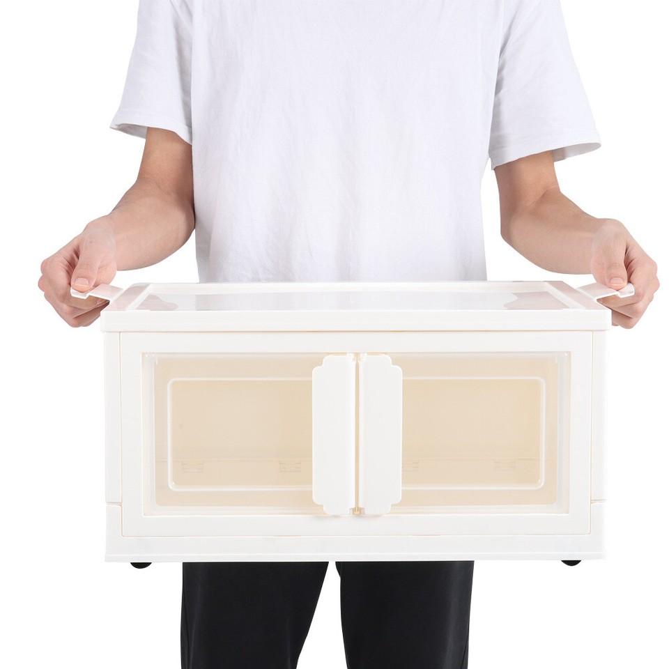 Stackable Cream Plastic Storage Box Container Boxes With Lids Home ...