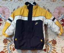 VTG Y2K Nike Kids Winter Coat Size 4 Blue Yellow And White With Pockets Zipper