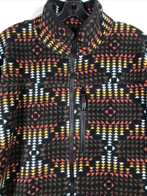 DRAVUS Mens Fleece Jacket Black Zip front with Aztec Tribal