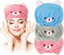 3Pcs Kids Hair Drying Towel Wrap   Soft  Absorbent Hair Caps for Girls