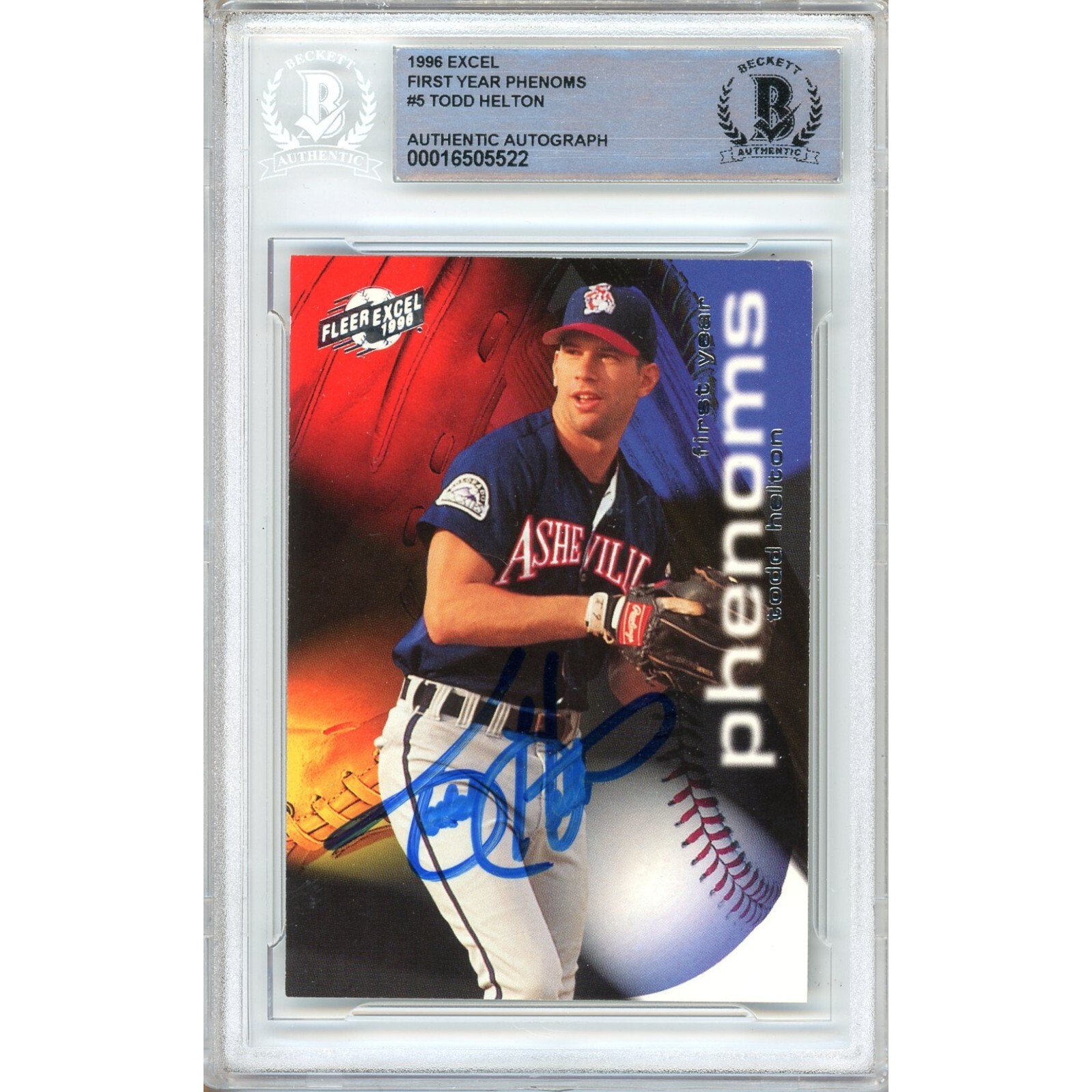 Todd Helton Colorado Rockies Auto 1996 Fleer Excel Card Signed BAS Auth Slab HOF
