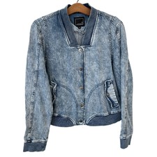 Lily & Lottie Denim Bomber Jacket Women M Blue Tencel Streetwear Trendy Outdoor