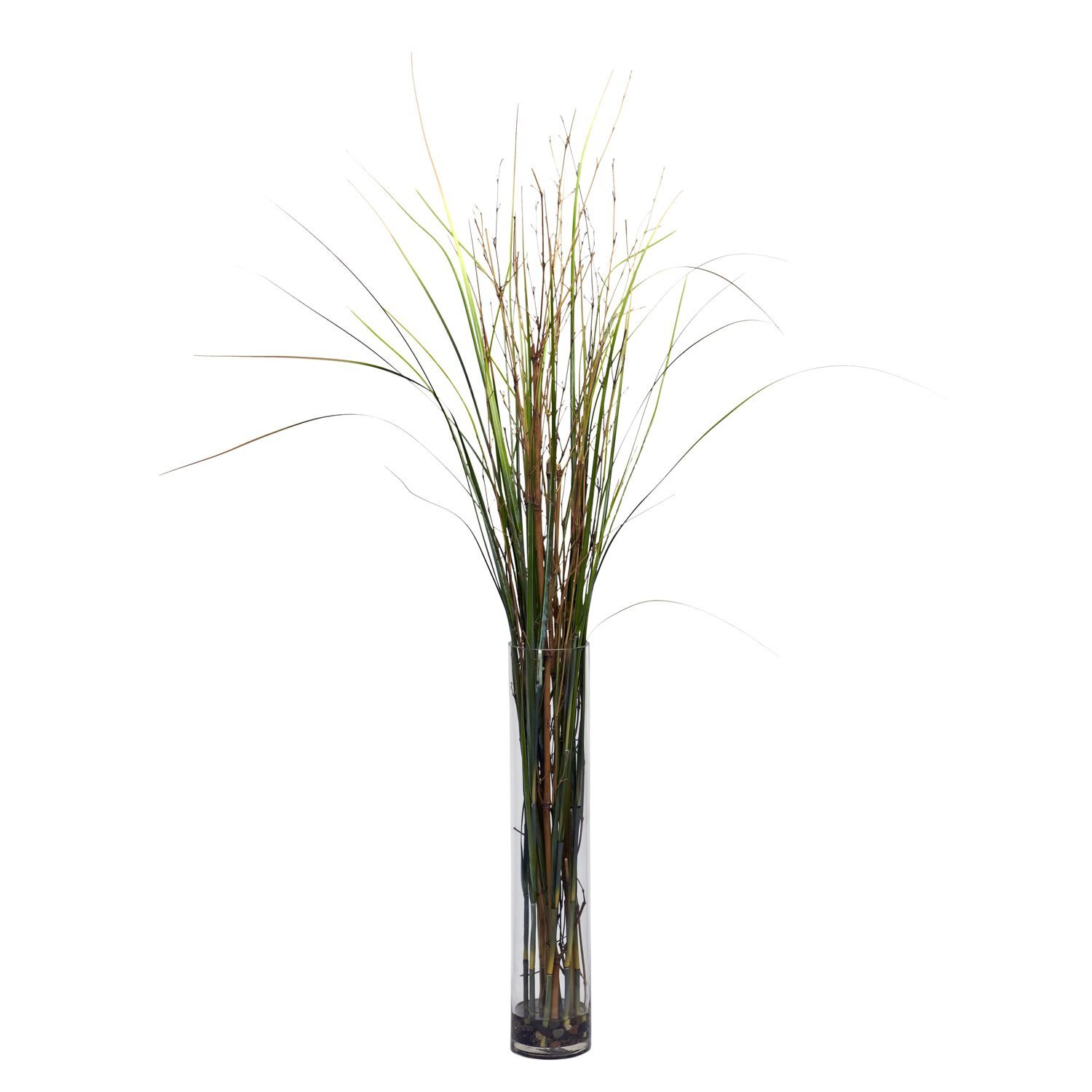 Nearly Natural Grass Bamboo Silk Plant in Cylinder Vase