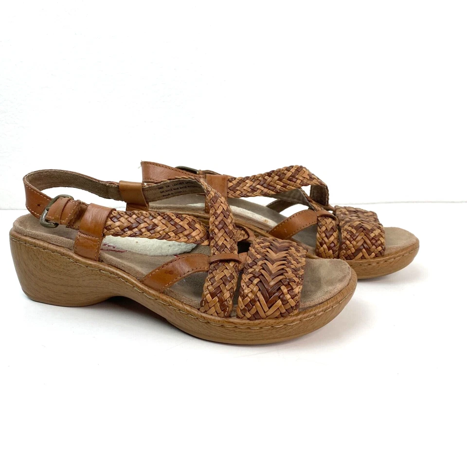 Zuecos tejidos de cuero talla 8M sandalias de cuña zapatos hebilla plantillas de gamuza antideslizantes resistentes Foto 2 de 4