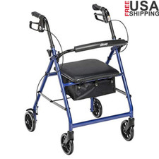 Aluminum Rollator Walker Folding Padded Seat Adjustable Height 6 Inch Wheels New