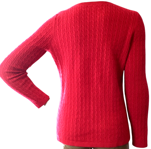 Land's End 100% Cashmere Red Cable Knit Crew Neck Sweater Women Sz M 10/12 #325B - Picture 5 of 8