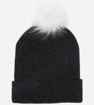 Hat Attack L67951 Women's Black White Shimmer Pom Beanie One Size