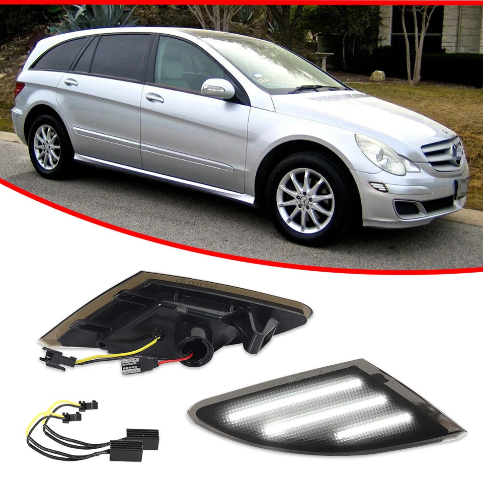 Par de luces de señalización laterales LED blancas lentes negras para Mercedes Clase R 2006-2010 W251 Foto 2 de 4