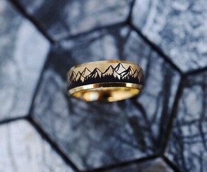 Authentic Engraved Mountain Ring, Mountain Tungsten Ring, Gold Plated Bevel Edge 8mm