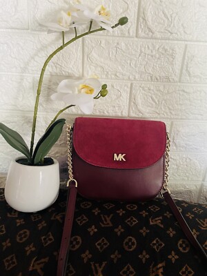 Michael Kors Crossbody Leather Bag Purse Maroon color