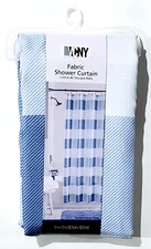 VCNY Home Fabric Shower Curtain 72x72 Reinforced Button Buffalo Plaid Blue