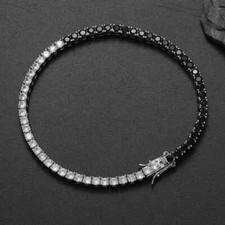 14K White Gold Plated 8Ct Round Lab Created Black Diamond Tennis Bracelet 7.5"