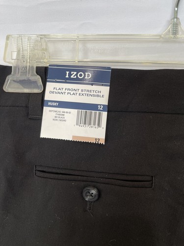 NWT Izod Boys Black Flat Front Stretch Devant Plat Extensible Dress Pants - Picture 3 of 6