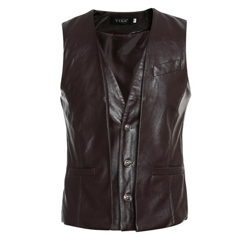 Mens Black Motorcycle Biker Sleeveless Buttons Jackets Vest Waistcoats Casual - Picture 26 of 27