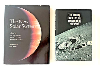 Vintage Astronomy Book Lot New Solar System 1982 + Moon Observer s HB 1988