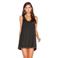 Free People SoHo Black Studded Embroidered Sleeveless Tank Mini Dress Size 6