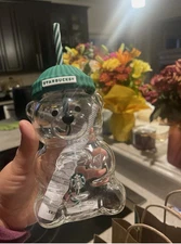 Starbucks Bearista Bear Glass Jar Cold Cup With Straw