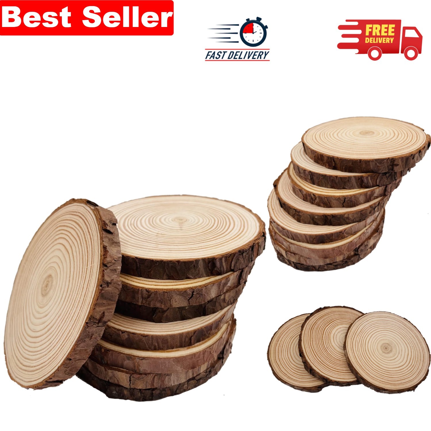 Unfinished Round Pine Wood Slices - 8 pcs Coasters for Creative DIY Crafts