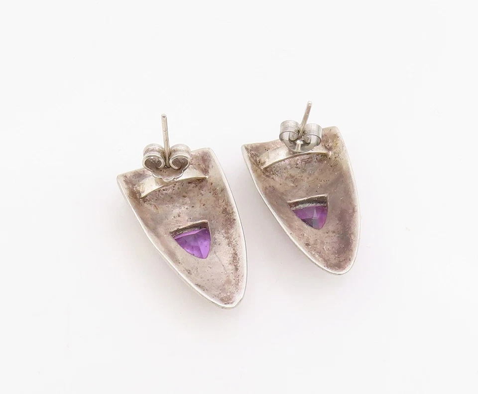 Pendientes vintage de plata de ley 925 con escudo de amatista modernista EG13914 Foto 4 de 4