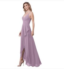 Azazie Bridesmaid Dress Musa Purple Wisteria A-Line Pleated Chiffon Asymmetric 0