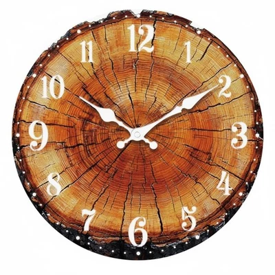 Wood Grain Wall Clock Modern Design Nordic Design Clock Easy to Hang for - Image 1 of 4