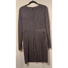 GUESS Metallic Stripe Faux-Wrap Long Sleeve Dress