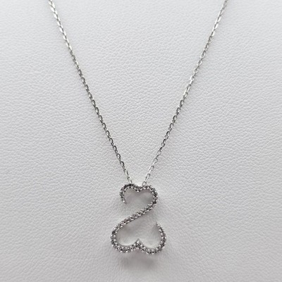 Jane Seymour Open Heart 14K White Gold Round Diamond Heart Pendant Necklace