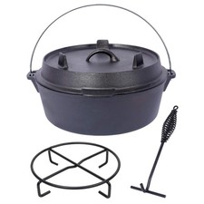 Pre-Seasoned Cast Iron Dutch Oven With Skillet Lid, Outdoor Camping Deep Pot for