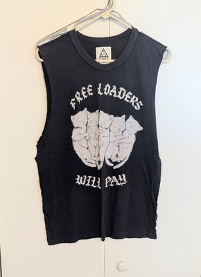 Unif Free Loaders Will Pay Tank Womens Size XS Cuddling Cats Muscle Distressed 