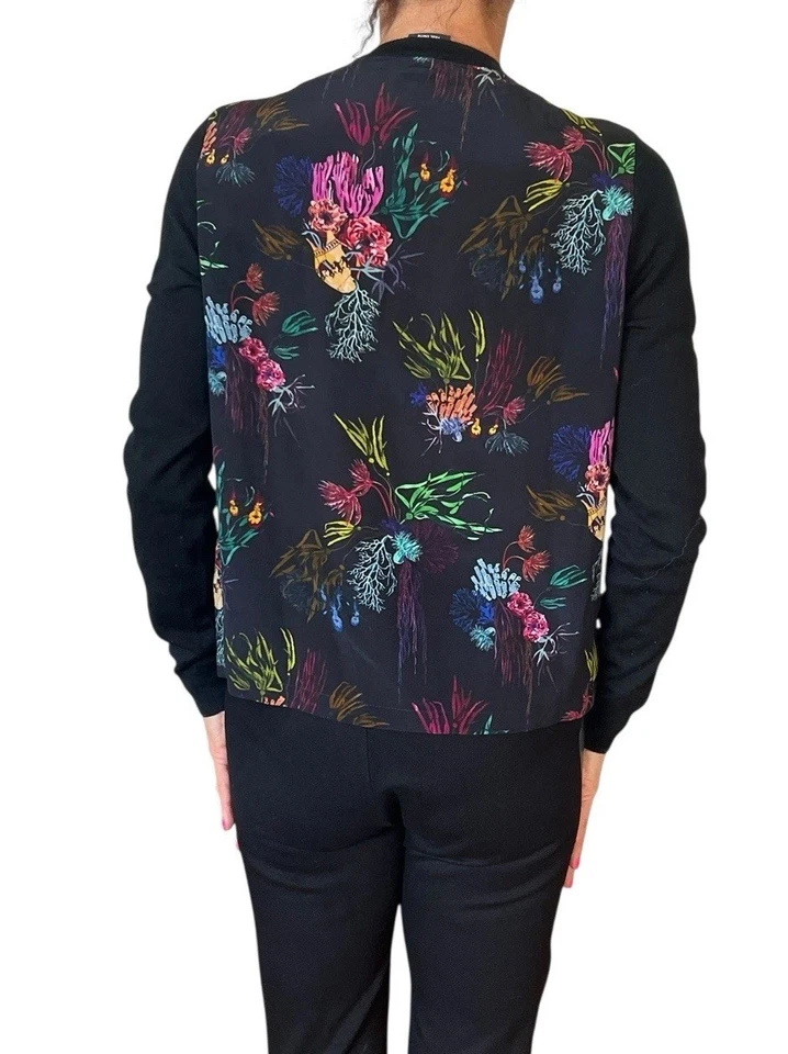 Cárdigan de lana negro pequeño para mujer PS Paul Smith suéter seda floral panel trasero Foto 3 de 4