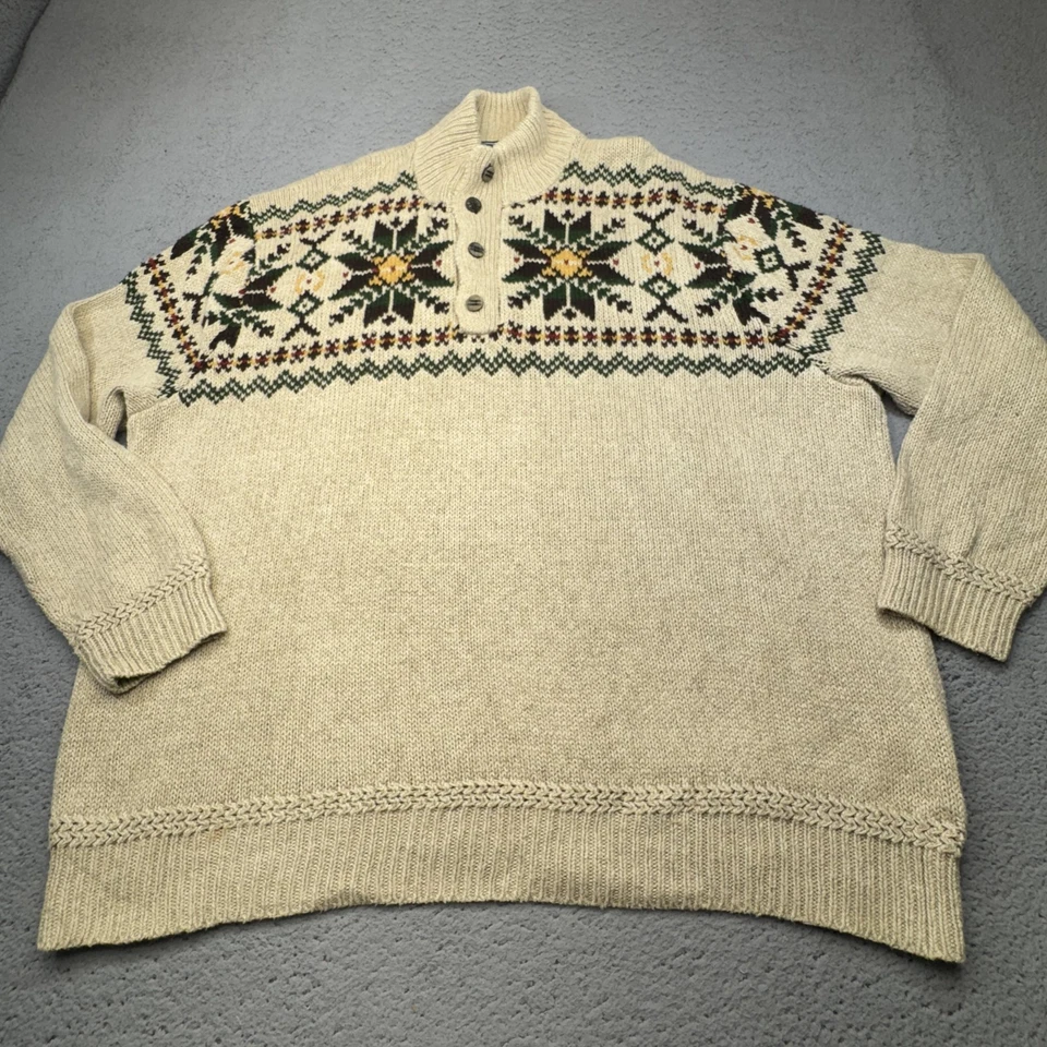 Polo Ralph Lauren Sweater Men 4XLT Tall Beige Snowflake Holiday Linen Blend Knit - Image 4 of 4