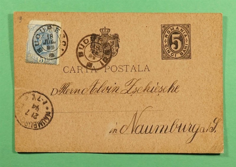 DR WHO 1894 ROMANIA UPRATED POSTAL CARD TO GERMANY R79696