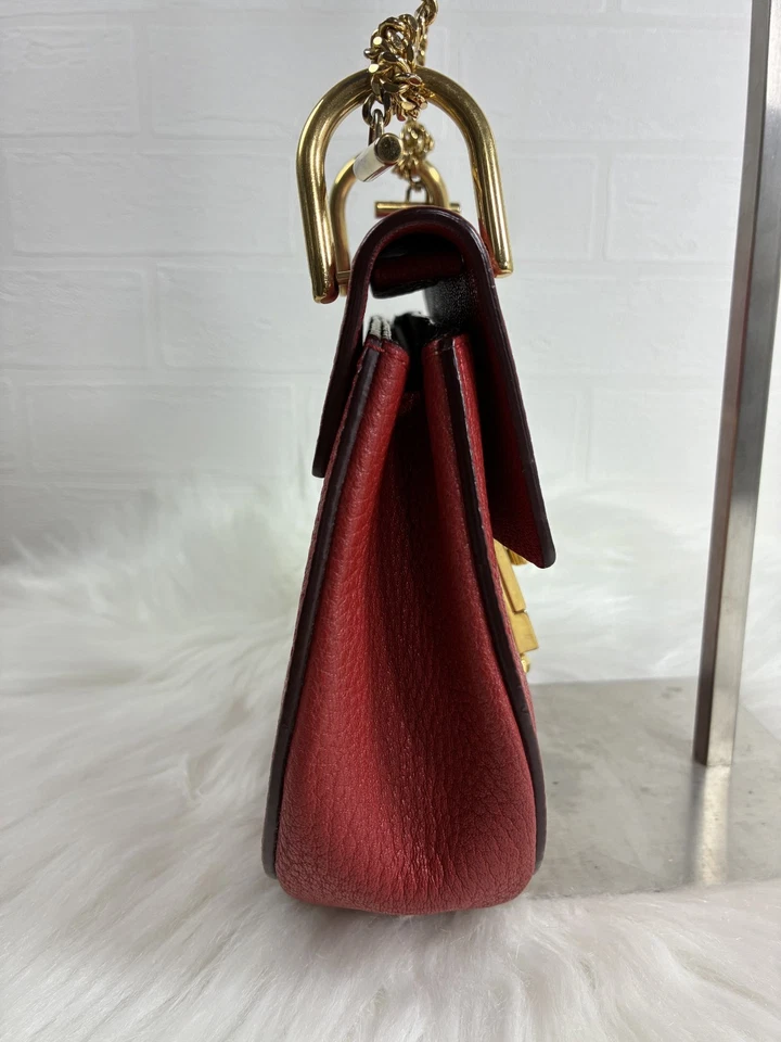 Auténtico Bolso Bandolera Chloe Drew Cuero Cadena Rojo Foto 3 de 4