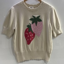 Joanie Strickpullover Erdbeere Größe L UK 16/18. Baumwolle Kurzarm Obst Top