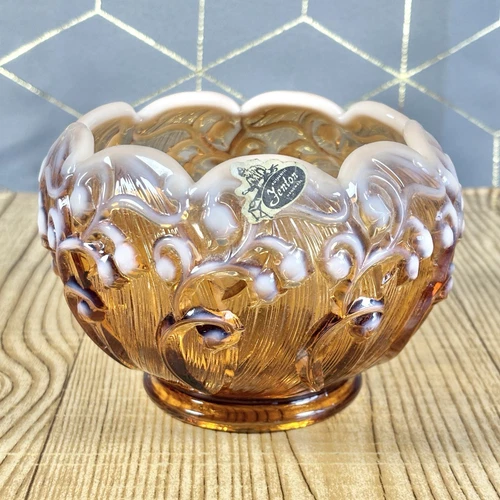 Vintage FENTON Cameo Opalescent Glass Lily of the Valley Rose Bowl Vase Sticker