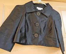 Womens Designer Kay Unger Collectible Black Cropped Silk Blend Blazer 4P