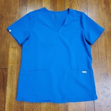 FIGS Scrub Top Womens Medium Blue Casma Technical Collection V Neck Stretch