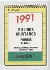 1991 ProCards Minor League Team Checklist Billings Mustangs Checklist #3772 0f4