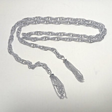 Vintage Chunky Chain Belt Light Silver Tone 60  Long Tassel Ends 70's