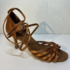 IDS Emily Latin Dance Ballroom Shoes Dark Tan Satin UK Size 6N, US 8N, EU 39N