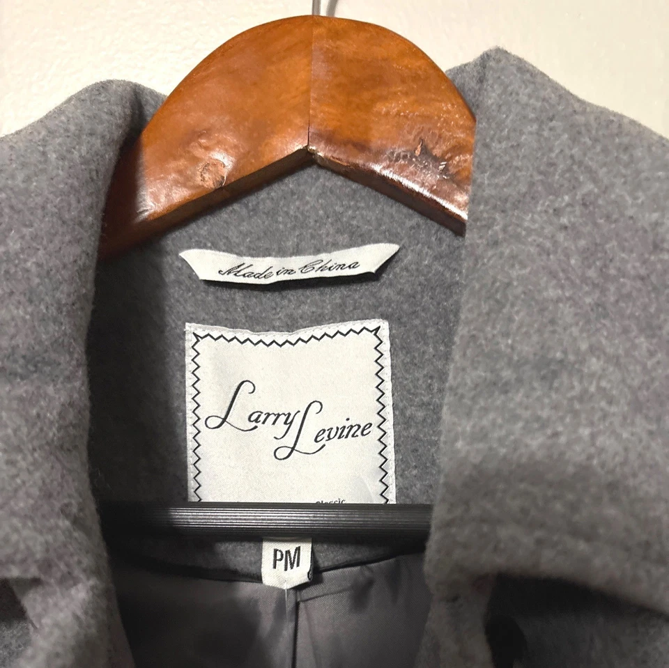 NWT Larry Levine Gray Wool-Blend Peacoat Button-Down Front & Tailored Fit - PM - Image 2 of 4