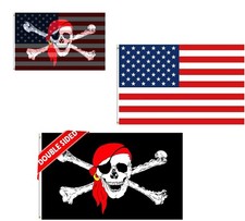 2 in 1 Pirate Jolly Roger Red Bandana Crossed Bones and America USA Boat Moto...