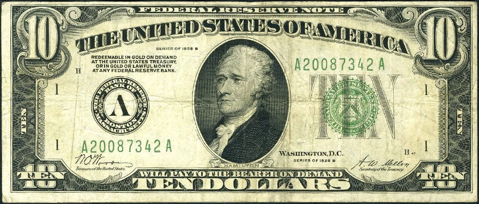 FR. 2002 A $10 1928-B Federal Reserve Note Boston A-A Block VF - Image 2 of 3