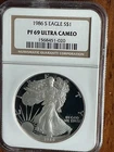 1986 S AMERICAN SILVER EAGLE NGC PF69 ULTRA CAMEO