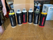 Lot of 6 Cans Montana Hardcore Spray Paint Yellows, Whites, and Green