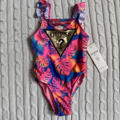 NEW Guess Girls 4T Swimsuit Bathing Suit Tropical Beach Palm Trees Neon 90s Vibe