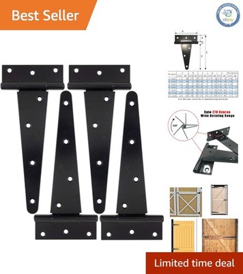 8-Inch Heavy Duty Black Powder-Coated T Hinges - 4 Pack for Indoor/Outdoor Use