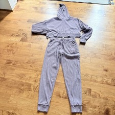 Alo Yoga Muse Hoodie Pullover Jogger Pants Set Women s Medium Ribbed Mauve